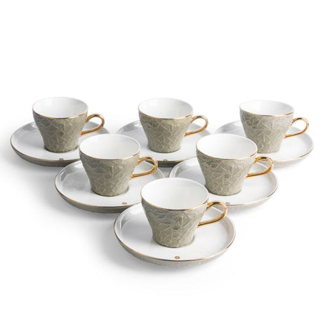 Crown - Tazas para capuchino (12 piezas) - Gris y dorado