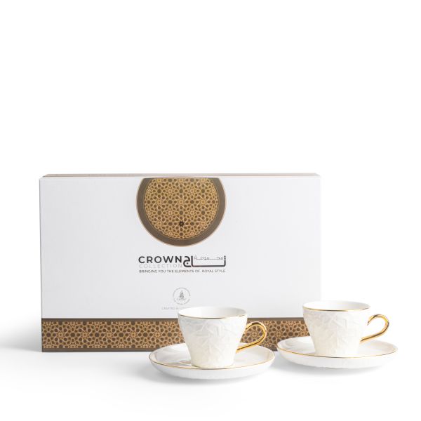 Crown - Cappuccino Cups (12-Pc)- White & Gold