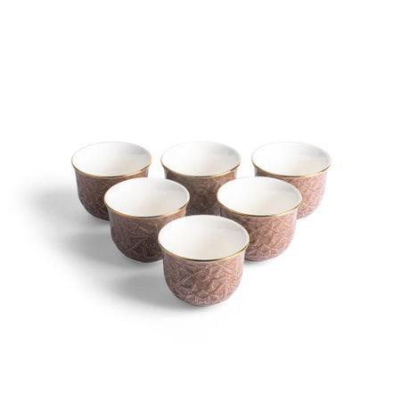 Crown - Arabic Coffee Cups (6-Pc)- Brown & Gold