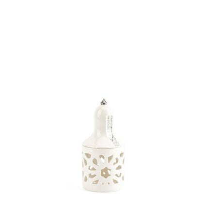 Luxury Noor - Portavelas tipo farol pequeño - Blanco y plateado