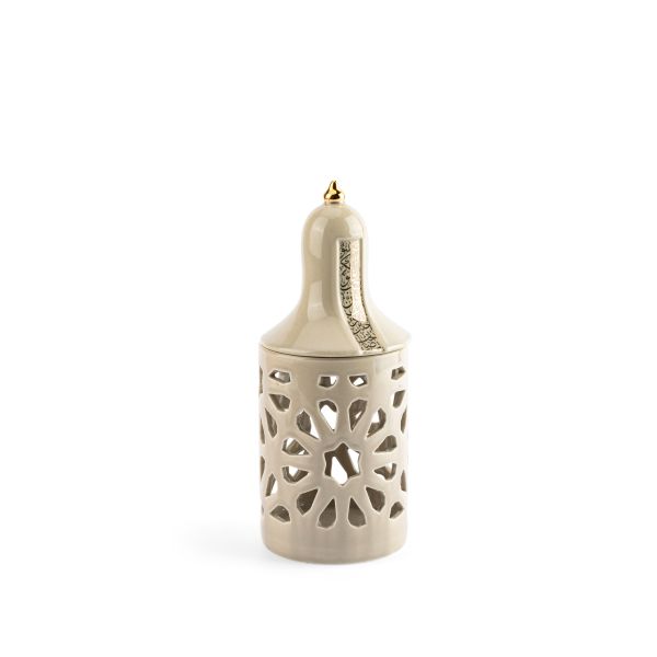 Candelabro tipo farol mediano Luxury Noor - Beige y dorado