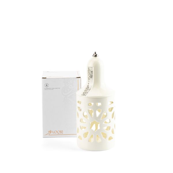 Luxury Noor  - Medium Lantern Candle Holder - White & Silver