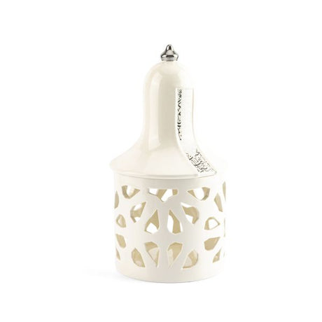 Luxury Noor - Portavelas tipo farol grande - Blanco y plateado