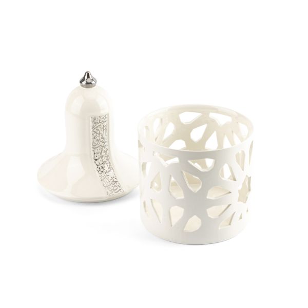 Luxury Noor - Large Lantern Candle Holder - White & Silver