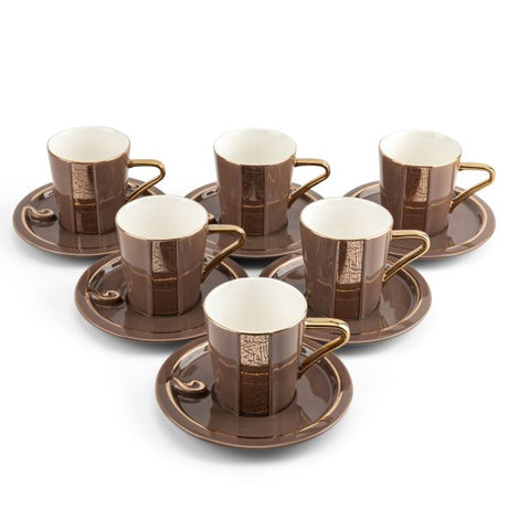 Luxury Noor - Juego de café capuchino (12 piezas) - Marrón y dorado