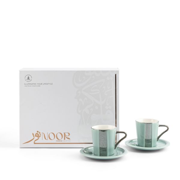 Luxury Noor - Juego de café capuchino (12 piezas) - Azul y plateado