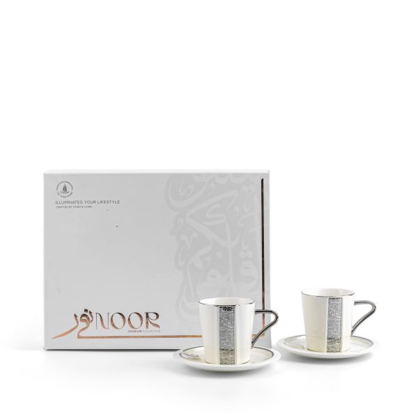 Luxury Noor - Juego de café capuchino (12 piezas) - Blanco y plateado