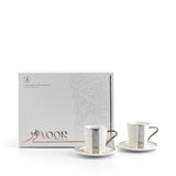 Luxury Noor - Juego de café capuchino (12 piezas) - Blanco y plateado