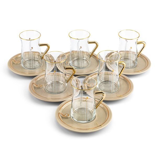 Luxury Noor - Tea Set (12-Pc) - Beige & Gold