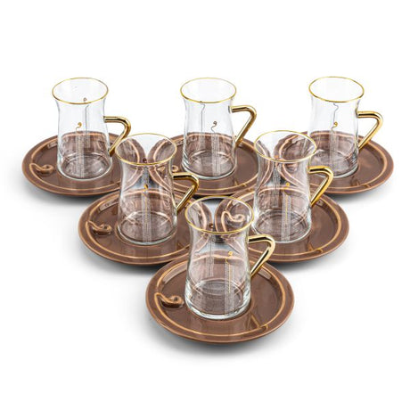 Luxury Noor - Tea Set (12-Pc) - Brown & Gold