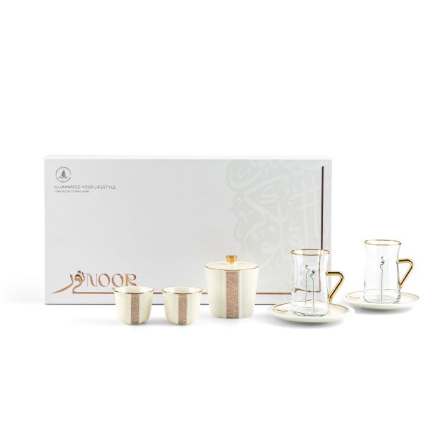 Luxury Noor - Juego de té (19 piezas) - Blanco y dorado