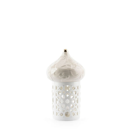 Diwan - Portavelas tipo farol mediano - Beige y dorado