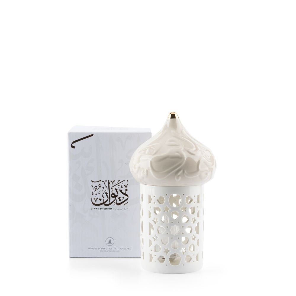 Diwan - Portavelas tipo farol mediano - Beige y dorado