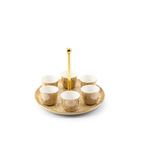 Diwan - Arabic Coffee Cups With Holder - Ivory & Gold