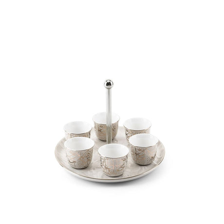 Diwan - Arabic Coffee Cups With Holder - Pearl & Silver