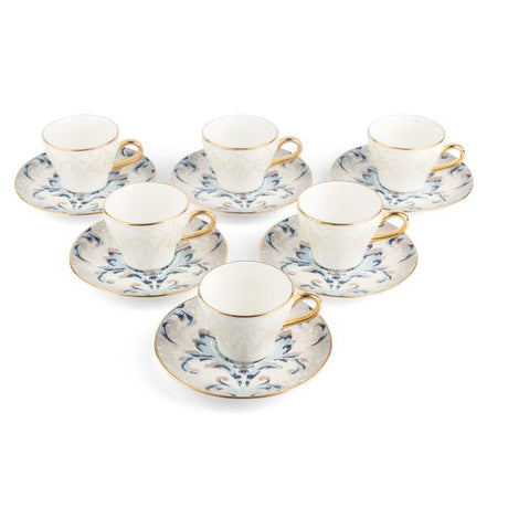 Classy Harir - Esspresso /Turkish Coffee Cups, (12-Pc)- Blue & Gold