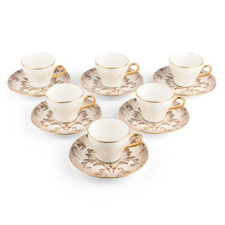 Classy Harir - Esspresso /Turkish Coffee Cups, (12-Pc)- Brown & Gold