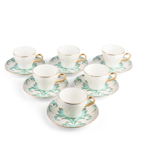 Classy Harir - Esspresso /Turkish Coffee Cups, (12-Pc)- Green & Gold