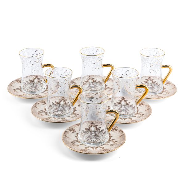 Classy Harir - Tea Set (12-Pc) - Brown & Gold