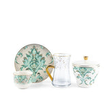 Classy Harir - Tea Set (19-Pc) - Green & Gold