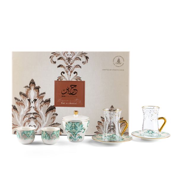 Classy Harir - Tea Set (19-Pc) - Green & Gold