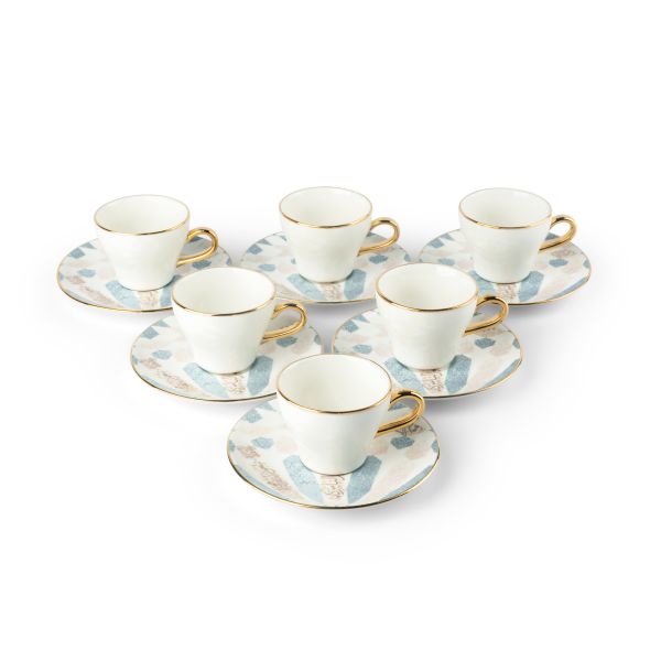 Amal - Espresso /Turkish Coffee Cups, (12-Pc)- Blue & Gold