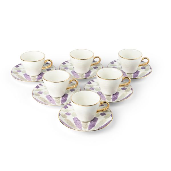 Amal - Espresso /Turkish Coffee Cups, (12-Pc)- Purple & Gold