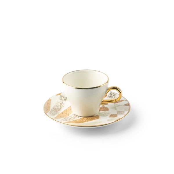 Amal - Tazas de café expreso/turco, (12 piezas) - Beige y dorado