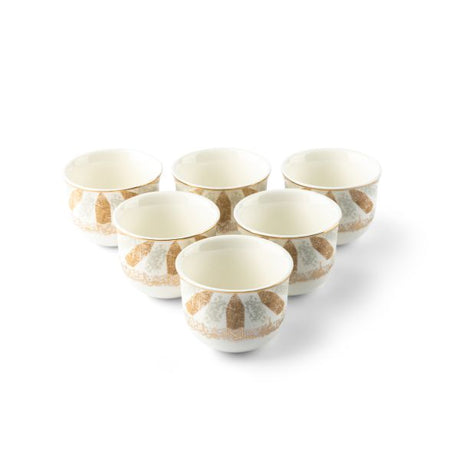 Amal - Arabic Coffee cups (6-Pc) - Beige & Gold