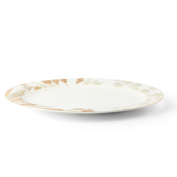 Amal - Plato llano individual de 14" - Beige y dorado