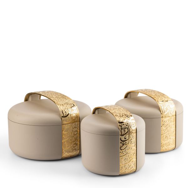 Noor - Food Thermos/ Warm Serv (Set of 3)- Beige & Gold